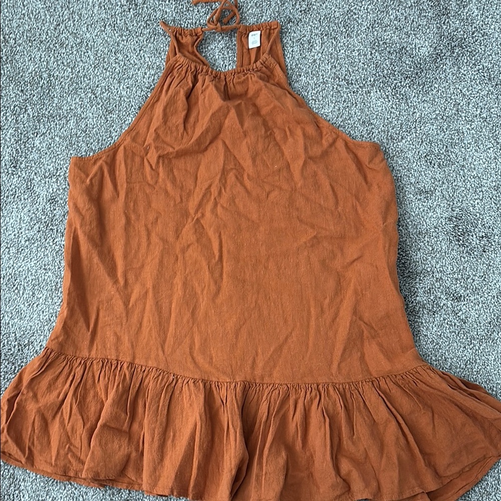 BP Women's Sleeveless Ruffle Hem Top - Orange